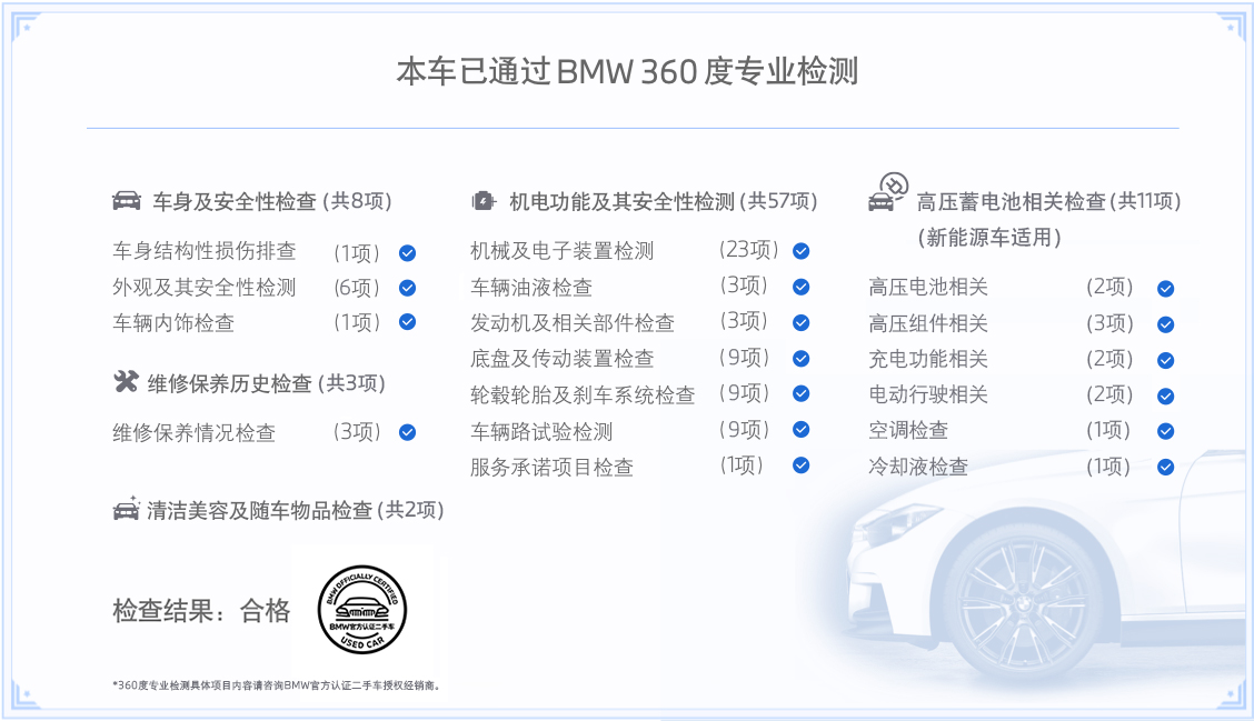 宝马1系 三厢运动轿车 118i已通过BMW360度专业检测